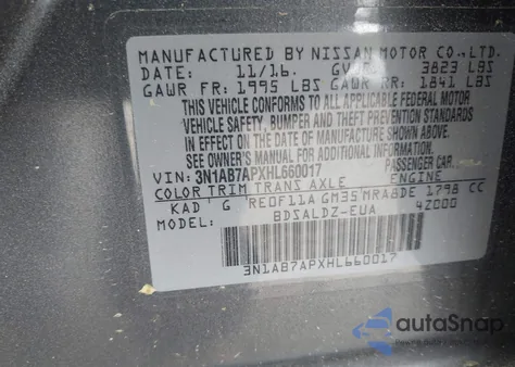 2017 Nissan Sentra Sv from USA, damaged, VIN 3N1AB7APXHL660017